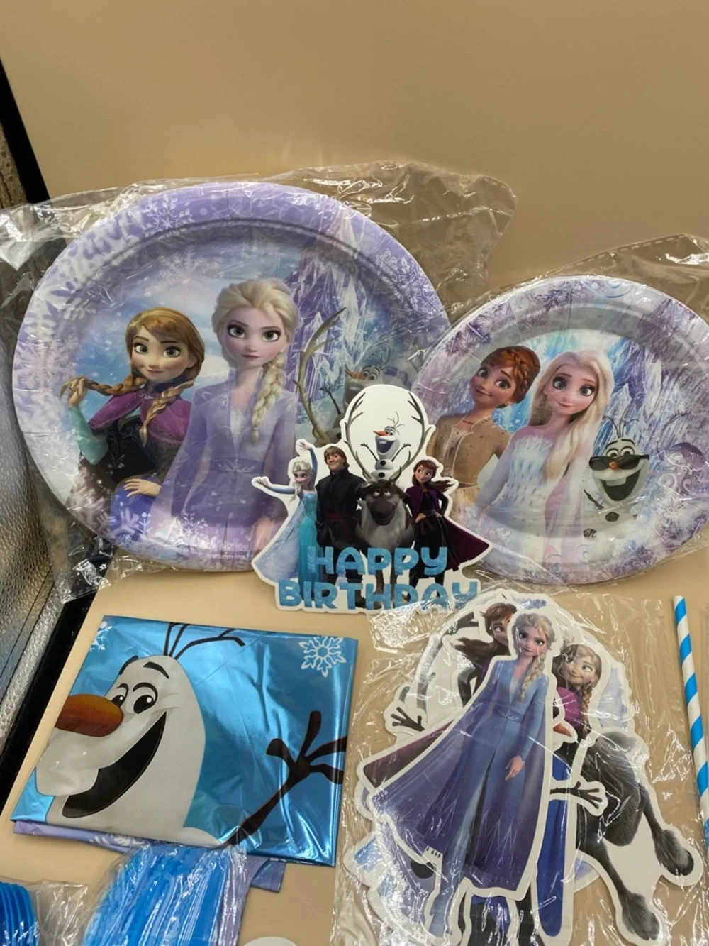 Disney Frozen Party Supplies Set - Blue, Purple, Pink serves 10 people